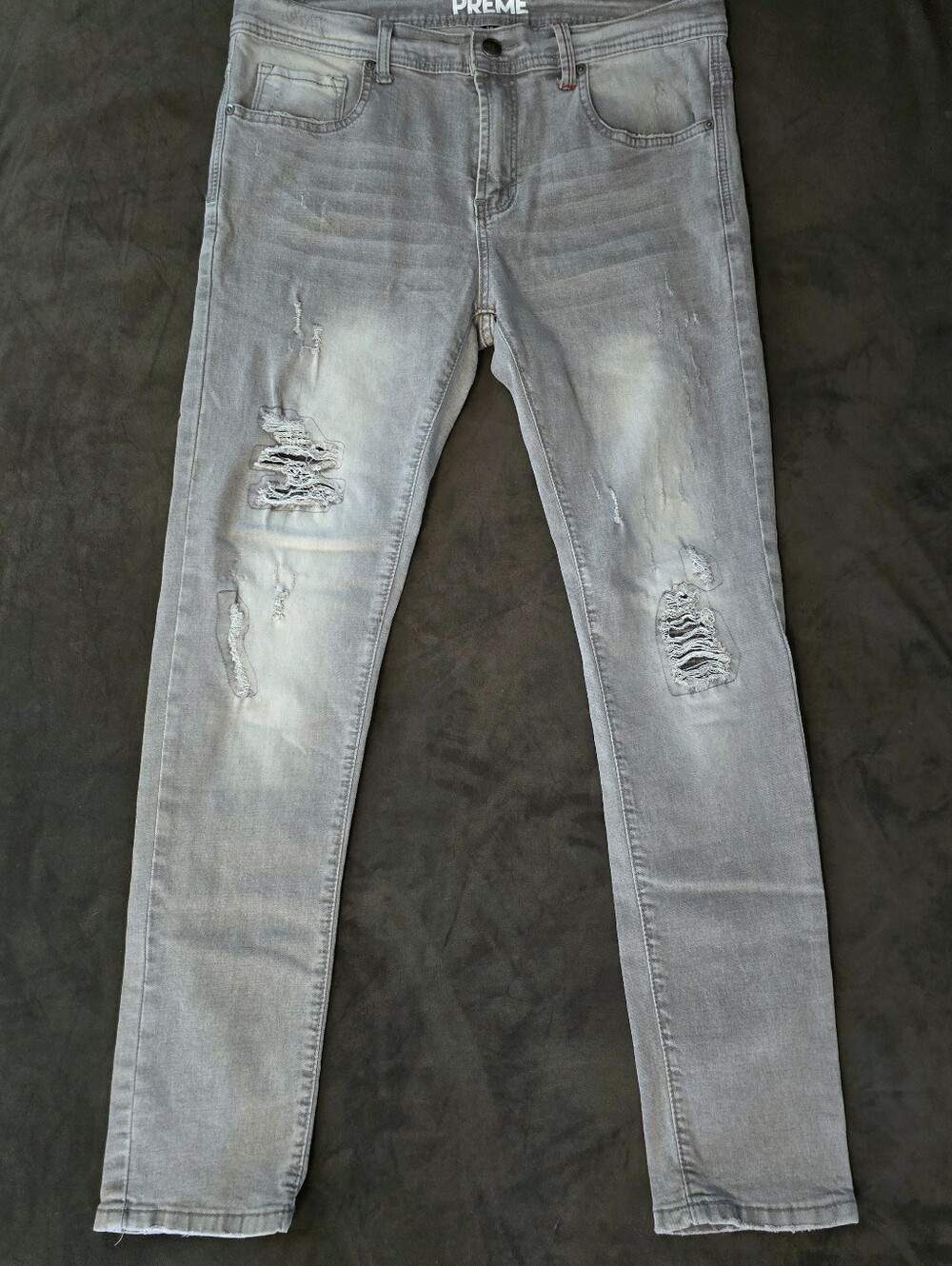 Preme Men's Vintage Style Distressed Gray Denim Jeans - Size 36x33